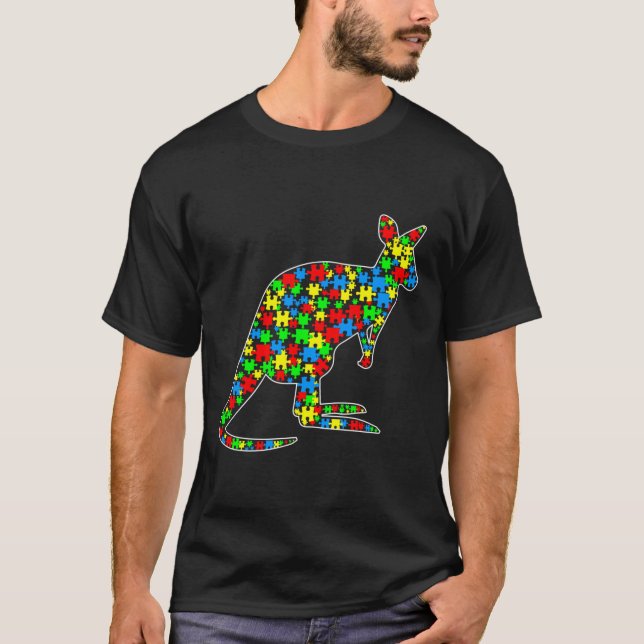 Kangaroo Funny Puzzle Animals Autism Awareness T Shirt (Framsida)