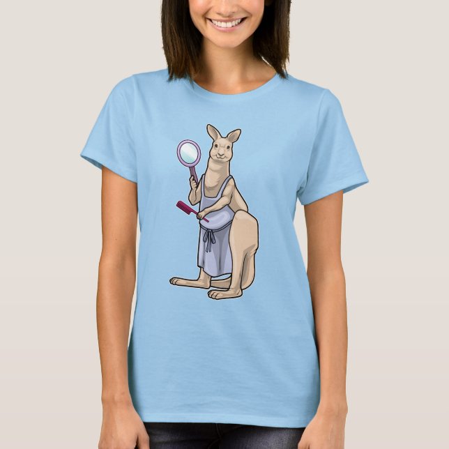 Kangaroo Hairdresser Spegel T Shirt (Framsida)