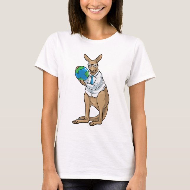 Kangaroo History Teacher Globe T Shirt (Framsida)