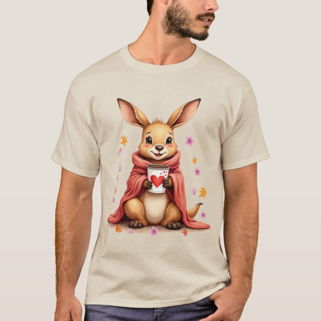 Kangaroo i Blommar för kaffekaffe i täckglas Cherr T Shirt (Framsida)