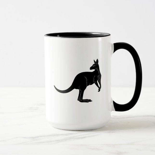 Kangaroo i svart färg minimalism mugg (Höger)