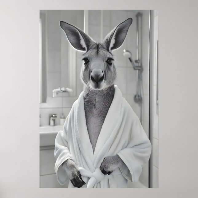Kangaroo in Bathrobe Print, Funny Animal Bathroom Poster (Framsidan)