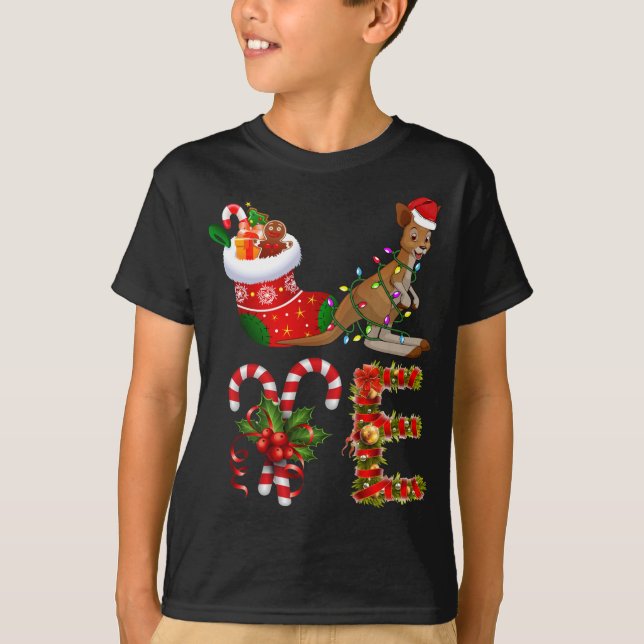 Kangaroo jul Ljus Led Funny Santa Hat Chri T Shirt (Framsida)