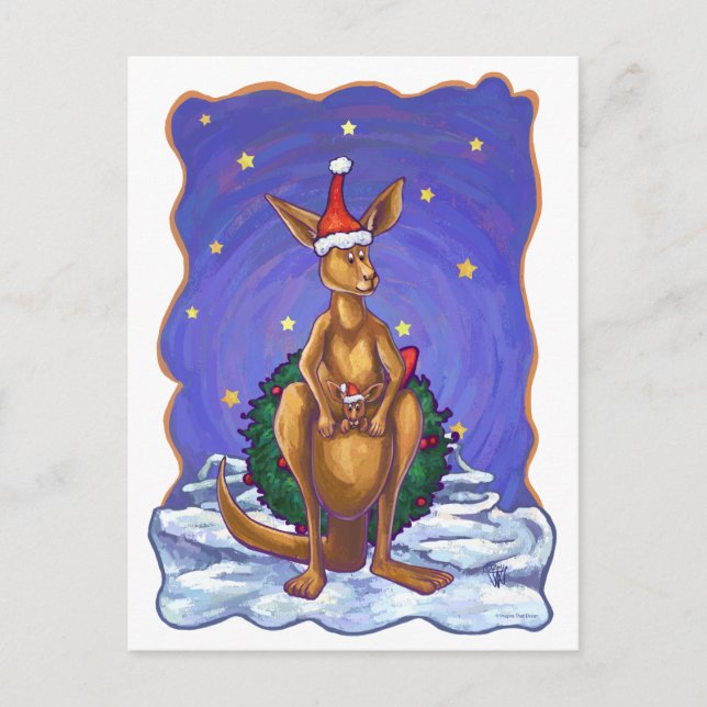 Kangaroo jul Starry Night Helg Vykort (Framsida)
