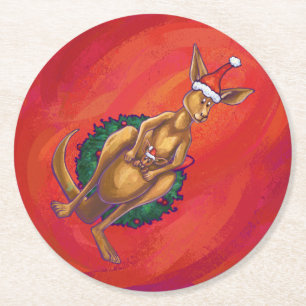 Kangaroo Julafton på Red Underlägg Papper Rund