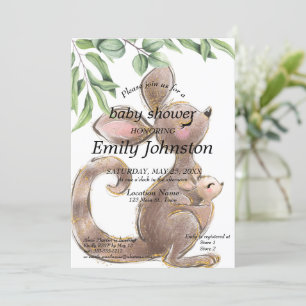 Kangaroo Kute Neutral Baby Shower för färgmålat lj Inbjudningar
