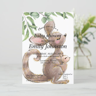 Kangaroo Kute Neutral Baby Shower för färgmålat lj Inbjudningar