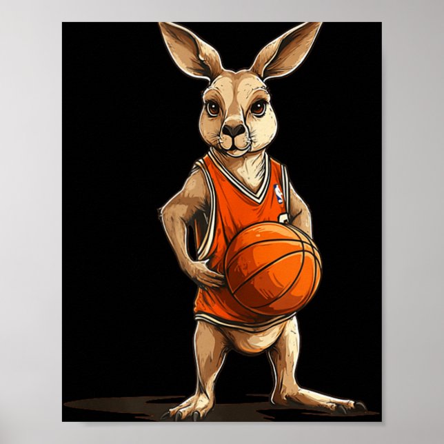 Kangaroo med basketboll för människa och poster (Framsidan)