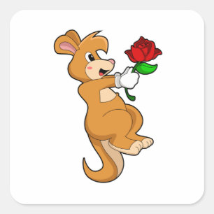 Kangaroo med blomma fyrkantigt klistermärke
