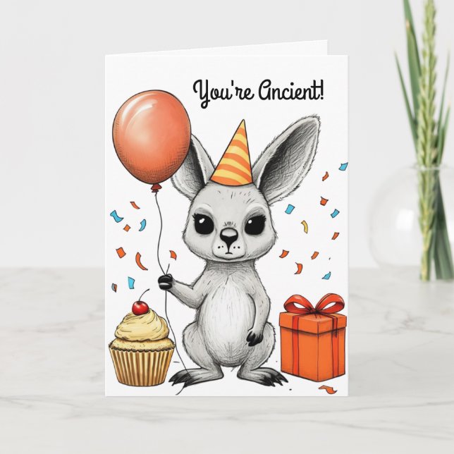 Kangaroo med Party Hat Vector Kort (Framsida)