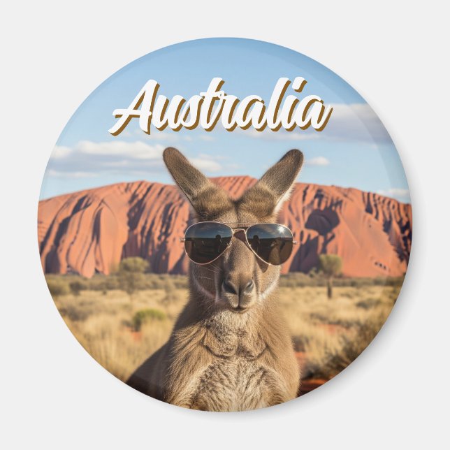 Kangaroo med solglasögon i Uluru Australia Magnet (Framsidan)
