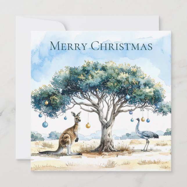 Kangaroo och Emu jul Gumtree Baubles Julkort (Framsida)