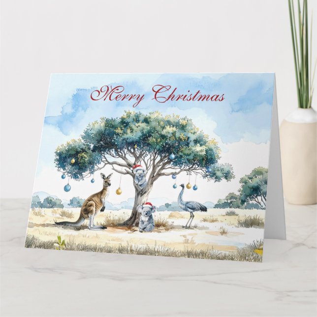 Kangaroo och Emu jul Gumtree Baubles Kort (Framsida)