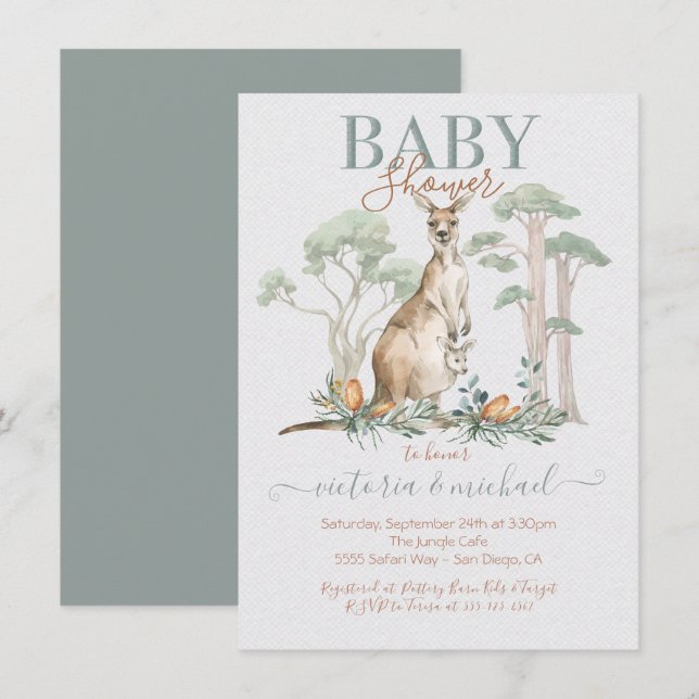 Kangaroo och Joey Baby Shower-inbjudningar Inbjudningar (Fram/baksida)