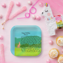 Kangaroo och Löv Maze Birthday Papprare Tallrikar