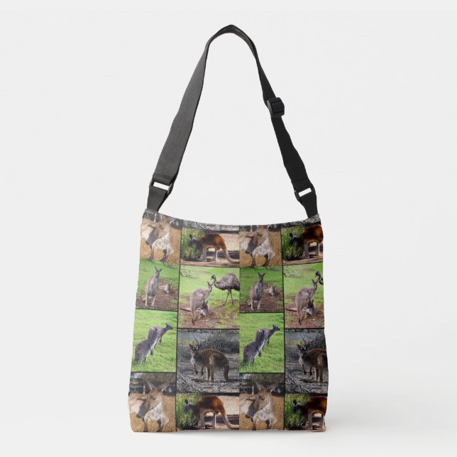 Kangaroo Photo Collage, Fullt Print Crossbody Bag. Axelväska (Framsida)