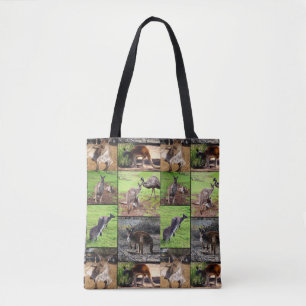 Kangaroo Photo Collage, Fullt Print Shopping bag. Tygkasse