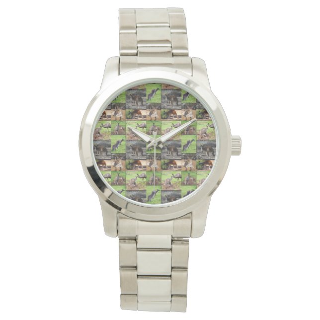 Kangaroo Photo Collage, Large Silver Unisex Watch Armbandsur (Framsida)