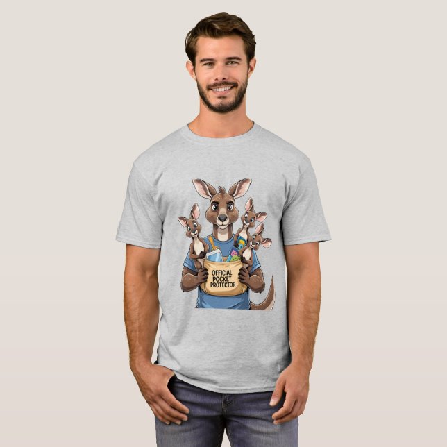 Kangaroo Pocket Protector - Funny Animal Pappa T-S T Shirt (Hel framsida)