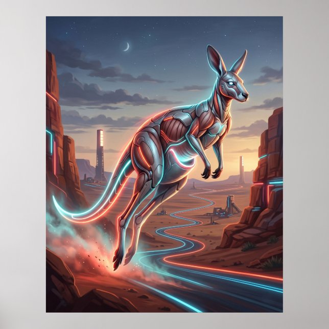 Kangaroo Red Neon Outback Poster (Framsidan)