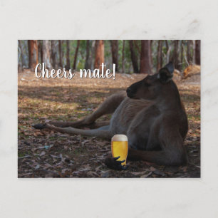 Kangaroo Relaxing with Beer Australia Funny Vykort