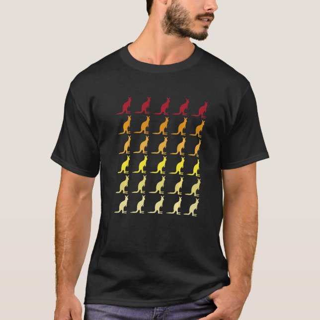 Kangaroo Retro Animal Mönster T Shirt (Framsida)