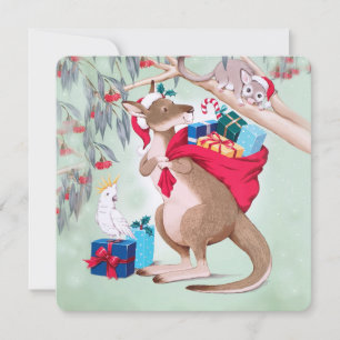 Kangaroo Santa Bag Possum Cockatoo God jul Julkort