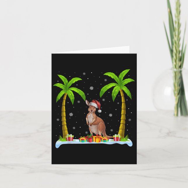 Kangaroo Santa Hat Handflatan Träd Beach Julafton  Kort (Framsida)