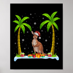 Kangaroo Santa Hat Handflatan Träd Beach Julafton  Poster