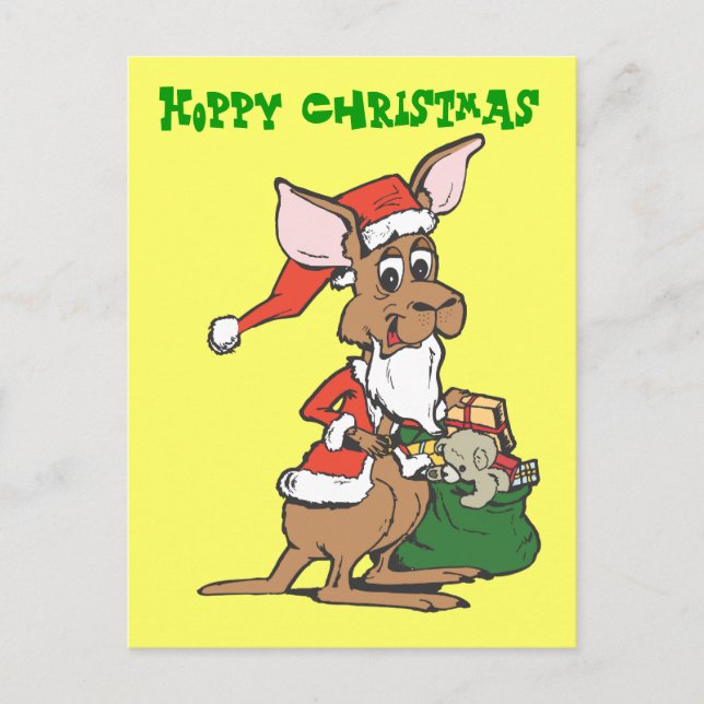 Kangaroo Santa, Hoppy jul Helg Vykort (Framsida)