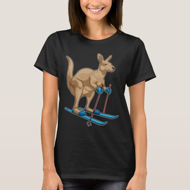 Kangaroo Skier Ski Winter sport T Shirt (Framsida)