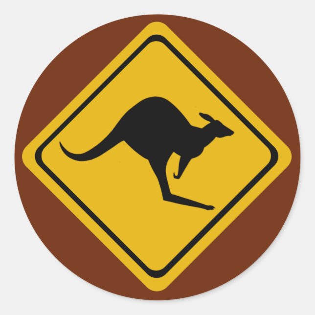 kangaroo-skylt runt klistermärke (Framsida)