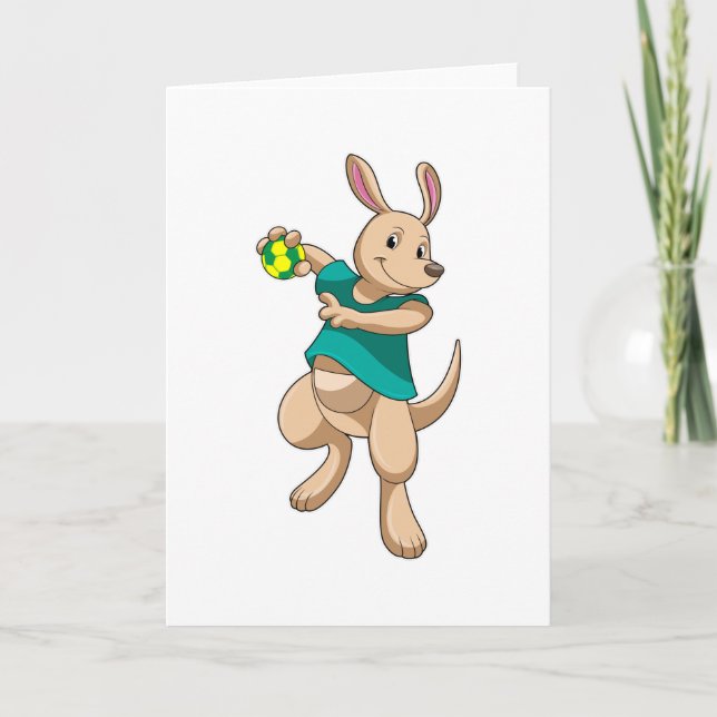 Kangaroo som handbollsspelare med handboll kort (Framsida)