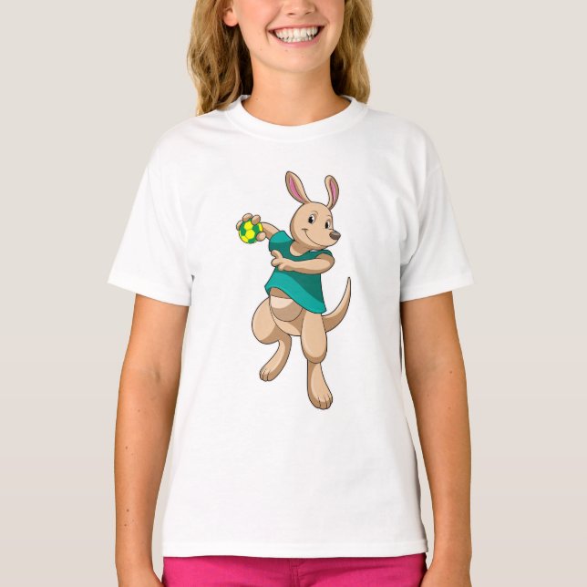 Kangaroo som handbollsspelare med handboll t shirt (Framsida)