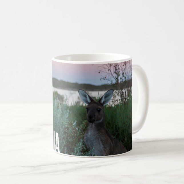 Kangaroo Sunset vid Sjö Australia Photo Kaffemugg (Framsida höger)
