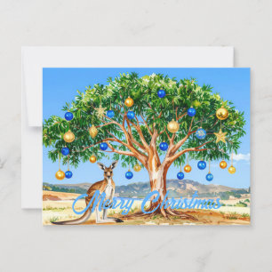 Kangaroo under gumtree med julbalkar vykort