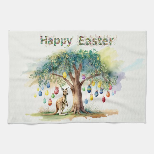 Kangaroo under gumtree med Påskägg Kökshandduk (Horisontell)