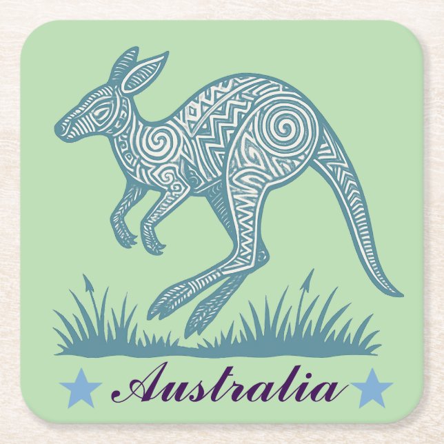 Kangaroo Underlägg Papper Kvadrat (Framsidan)