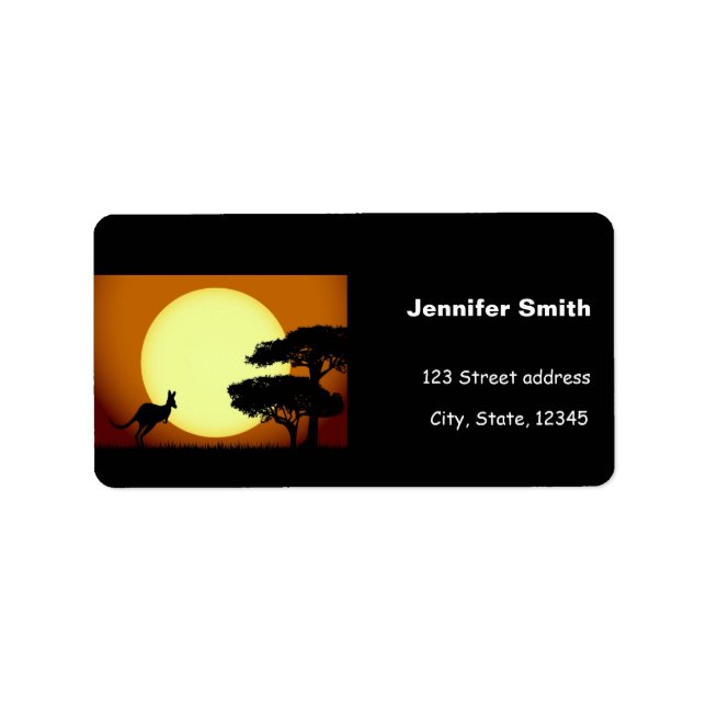 Kangaroo vid solnedgång adressetikett (Framsidan)