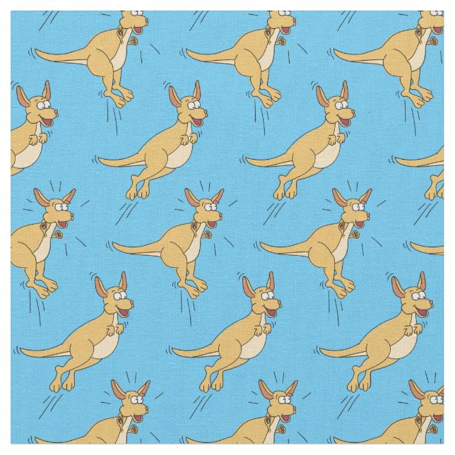 Kangaroos Cute Kids Tecknad Blue Tyg (Närbild)