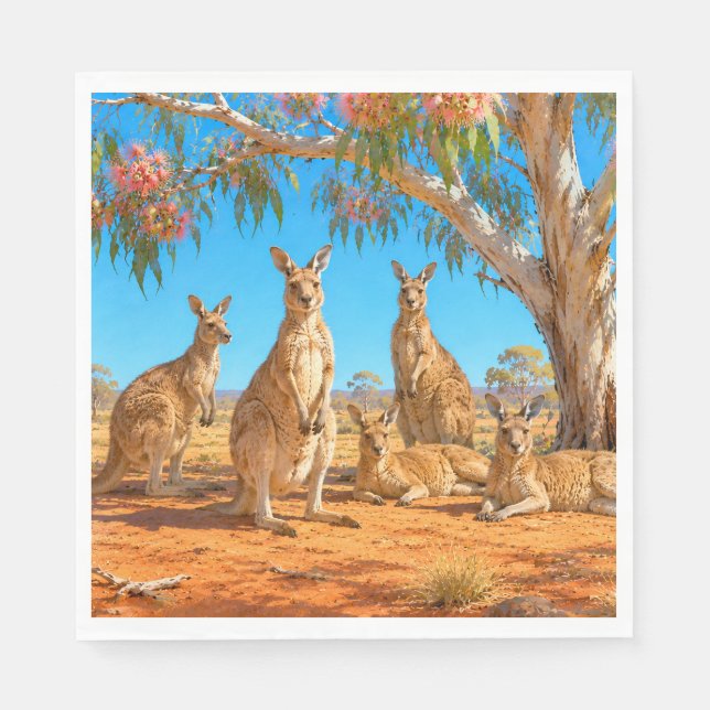 Kangaroos gather under flowering gumtree pappersservett (Framsidan)
