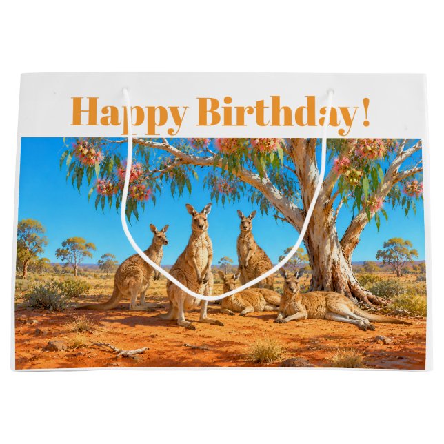 Kangaroos under flowering gumtree Happy Birthday (Framsidan)