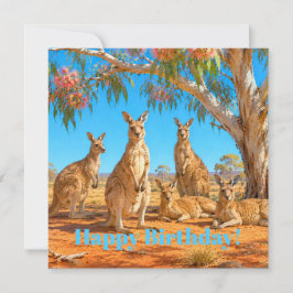 Kangaroos under flowering gumtree Happy Birthday Kort