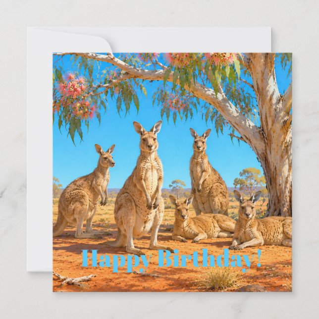 Kangaroos under flowering gumtree Happy Birthday Kort (Framsida)