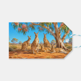 Kangaroos under flowering gumtree Happy Birthday Presentetikett