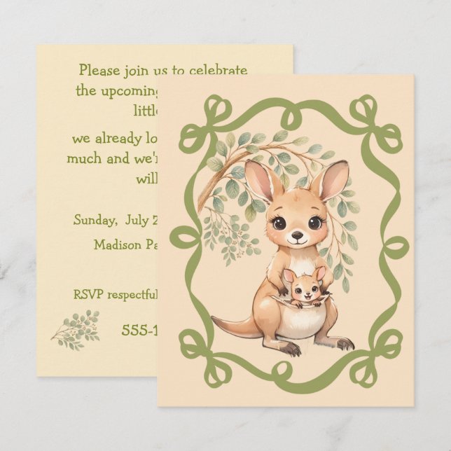 Känguru Baby Shower Digitala Nedladdningsbara Inbj Inbjudningar (Fram/baksida)