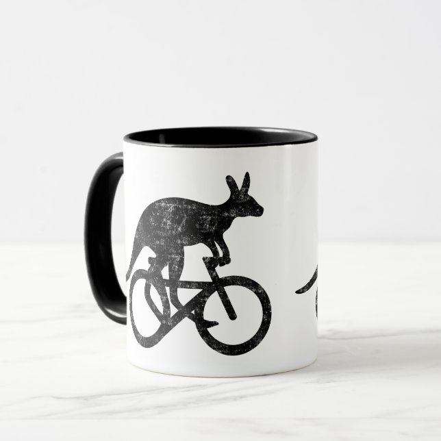 Känguru fährt Fahrrad lustig Motivation Australien Mugg (Framsida vänster)