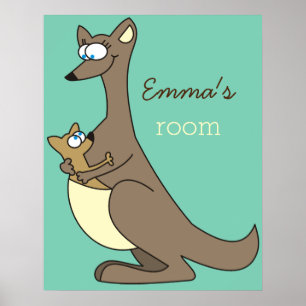 Känguru för mamma och barn Anpassat namn Barnrum Poster