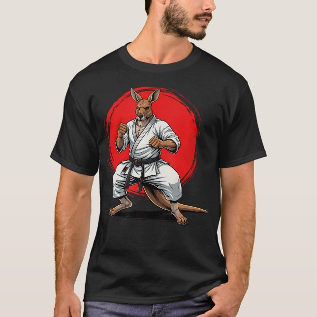 Känguru Karate Judo Japan Japansk Flagga T Shirt (Framsida)