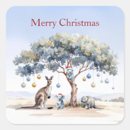 Känguru Koalas Näbbdjur Jul Träd Baubles Fyrkantigt Klistermärke
